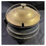 Vintage cast iron smudge pot with brass lid