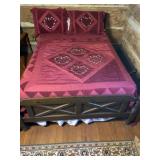 Metal frame bed with wooden head and foot boards