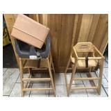 2 restaurant style high chairs and booster seats