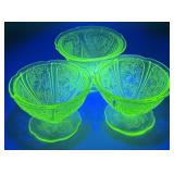 (3) 1930s Uranium Sherbert Glasses