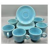 (8) Fiestaware Turquoise Cups and (7) Saucers