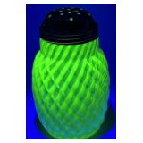 1930s Uranium Glass Spiral Sugar Shaker