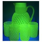 Buckeye Glass Co. Reverse Swirl Pitcher Set