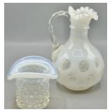 Fenton Opalscent Coin Dot Pitcher & Hobnail Tophat