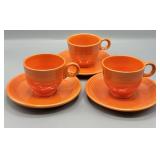 (3) Orange Fiestaware Cup and Saucer Sets