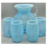 Fenton Blue Opalescent Hobnail Water Set