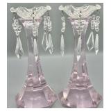 (2) Crystal Candleholders w/Bobeche Rings