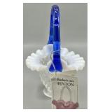 Fenton Hobnail Reed Handled Basket