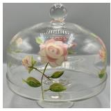 Handpainted Pedestal Glass Cake Dome w/Lid