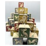 (34) Vintage Carved Wooden Nursery Alphabet Blocks