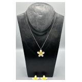 MCM Silver Plumeria Flower Necklace & Earrings
