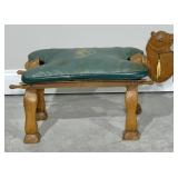 Vintage Camel Wood & Leather Saddle Footstool