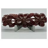Vintage Carved Cherry Amber Phenolic Floral Brooch
