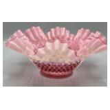 Fenton Cranberry Opalescent Hobnail Ruffled Bowl