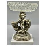 Mid-Century Cherub Figural Compote w/Marble Base