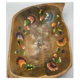 1940s Scandinavian Hand-Carved & Painted Wood Bowl