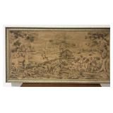 Stag Hunt Scene Antique Framed Tapestry