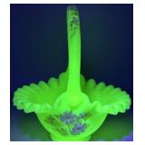 Fenton Custard Hand Painted & Signed Basket