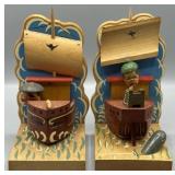 Pair AHRI Wood Pirate Ship Bookends