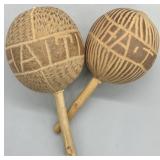 Hand-Carved Folk Art Rhythm Rattle Instruments