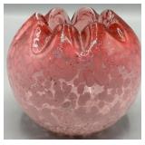 Handblown Cranberry Spatter Art Glass Rose Bowl