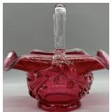 Mid-Century Cranberry Art Glass Basket