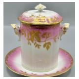 c.1890-1915 Limoges Porcelain Jam Jar w/Underplate