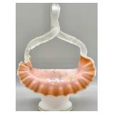 Victorian Satin Glass Ruffled Basket