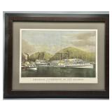 Litho Framed American Steamboats On The Hudson
