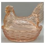 Large Hazel Atlas Hen on A Nest Covered Dish