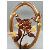 Hummingbird & Rose Carved Wood Wall Plaque