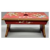 German Hand-Painted Cottage Wood Footstool