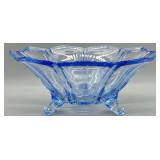 1930s 3-Footed Blue Glass Serving Bowl