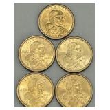 (5) 2000-P Sacagawea $1 Coins