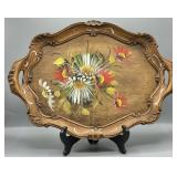 Vintage German Tole Style Handpainted Wood Tray