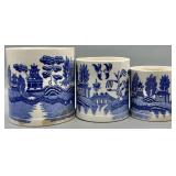 Vintage Blue Willow Style Ceramic Pots (3)