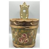 VTG German Hand-Painted Wood Bucket