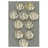 (10) Mercury 1936-1945 Dimes