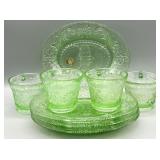 (4) Tiara Indiana Glass Chantilly Green Snack Sets