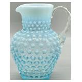 Fenton Blue Opalescent Hobnail Syrup Jar