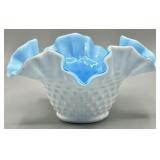 Hobnail Milk Glass Blue Cased Glass Bowl