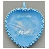 Fenton Blue Marble Hobnail Heart Dish