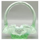 Fenton Green Opalescent Hobnail Basket