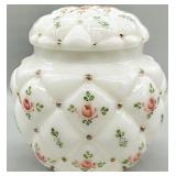 Rainbow Glass Hand Painted Quilted Rose Jar w/Lid