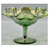 Imperial Helios Green Carnival Glass Compote