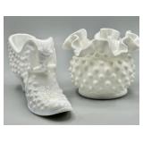 Fenton Milk Glass Cat Slipper and Rose Bowl
