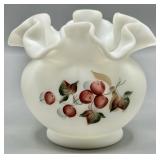 Fenton Custard Hand Painted Berry and Leaf Bowl