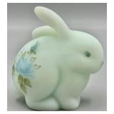 Fenton Blue Satin Chubby Bunny Handpainted Signed