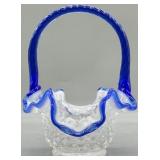 Fenton Sapphire Blue Crest Hobnail Basket