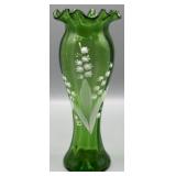 Antique Bohemian Lily of The Valley Art Glass Vase
